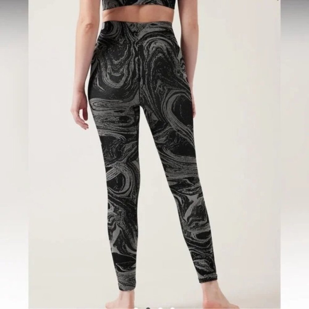 Athleta Black Silver Marble Aurora Shine Seamless Tights Leggings Women Size XXS - Picture 4 of 9